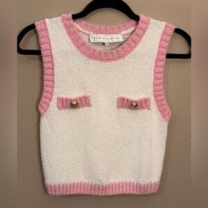 Endless Rose Gold Button Pink White Knit Preppy Old Money Vest Top Size Small